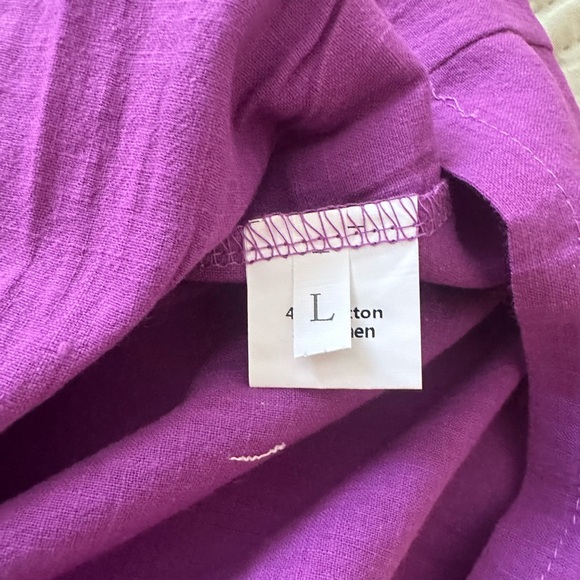 Purple Hand Embroidered Floral Print Cotton Linen Blend Dress Cover Up Sz Large - Picture 5 of 8